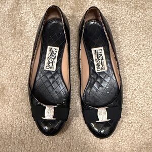 Salvatore Ferragamo Black Quilted Flats with Silver Accent